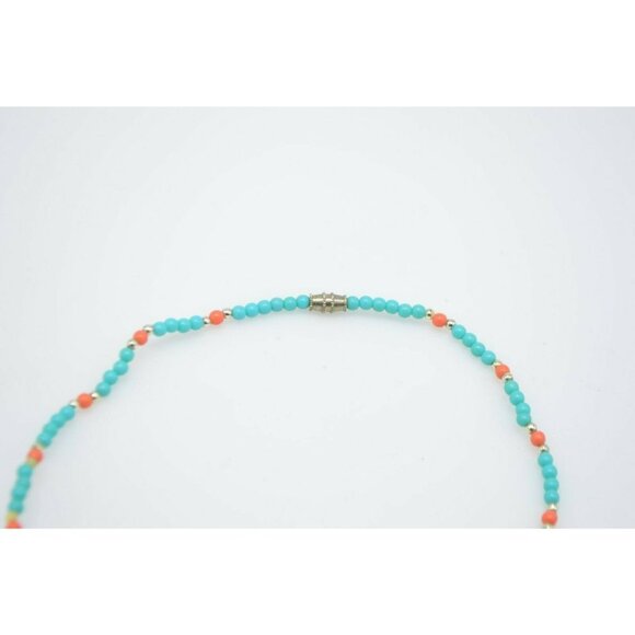 Faux Coral Turquoise Bead Beaded Mother of Pearl Shell Choker Necklace - Picture 4 of 4